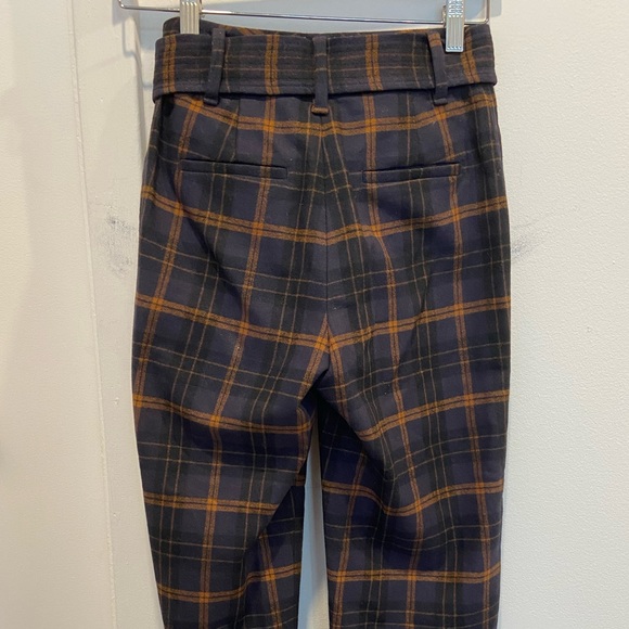 Aritzia Wilfred Wool Tie-Front Pants in Navy/Orange Plaid - Picture 9 of 12